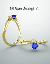 Load image into Gallery viewer, 14kt yellow gold Natural sapphire and diamond ring.