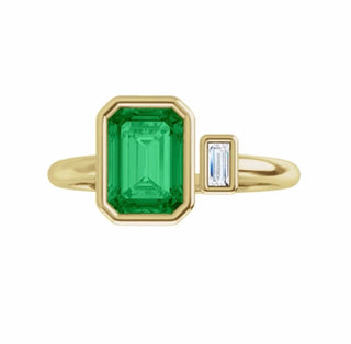 Color gem ring, Emerald and rose gold with natural diamond