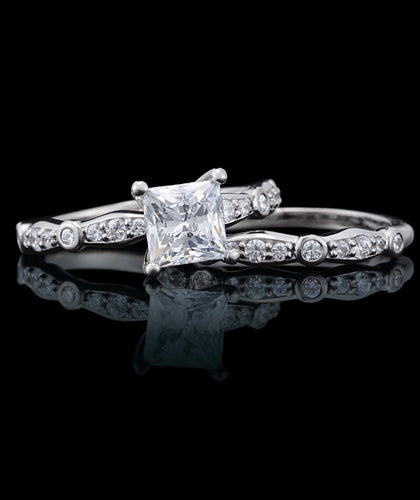 Bridal set natural diamonds engagement ring & band