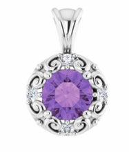 Load image into Gallery viewer, A pendant, 14kt yellow gold, 6mm amethyst &amp; 1/8ctw diamonds