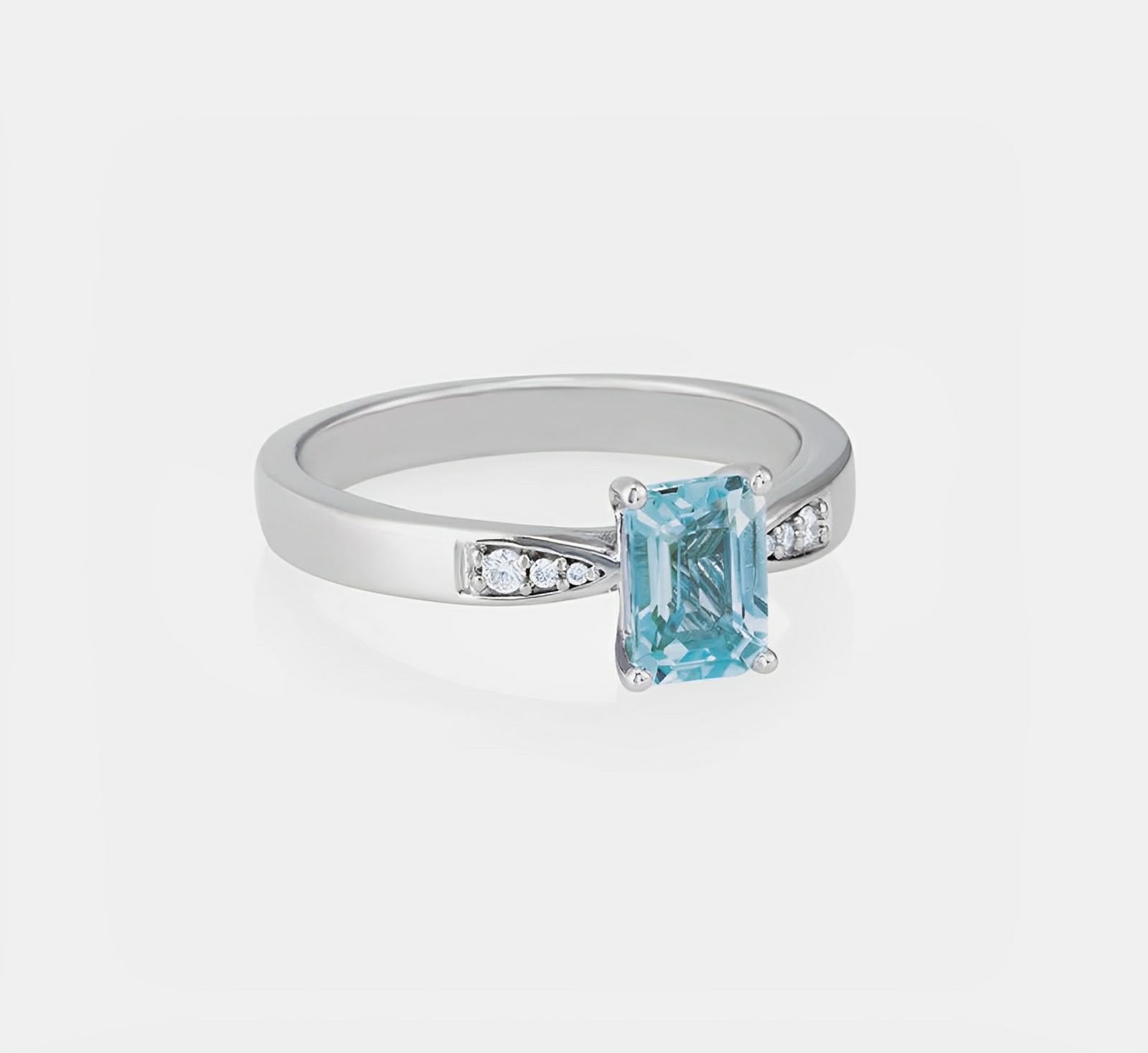 Aquamarine ring with continuum silver & 1/10ct lab grown diamonds
