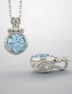 Color gem pendant, sterling silver and aquamarine
