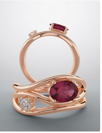 Color gem ring Chatham ruby 1/10ct diamond