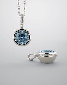 Color gem pendant, aquamarine and lab grown diamonds