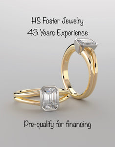 Yellow gold ring featuring a natural emerald cut diamond.