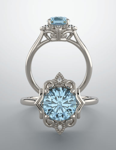 Color gem ring aquamarine color & diamond