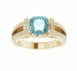 Color gem ring, white gold, blue topaz & diamonds