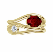 Load image into Gallery viewer, Color gem ring Chatham ruby 1/10ct diamond