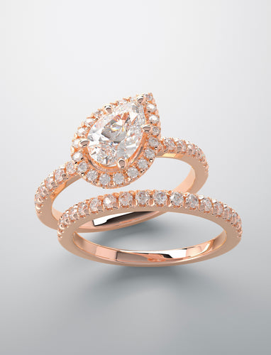 Bridal set rose gold lab grown diamonds pear shape