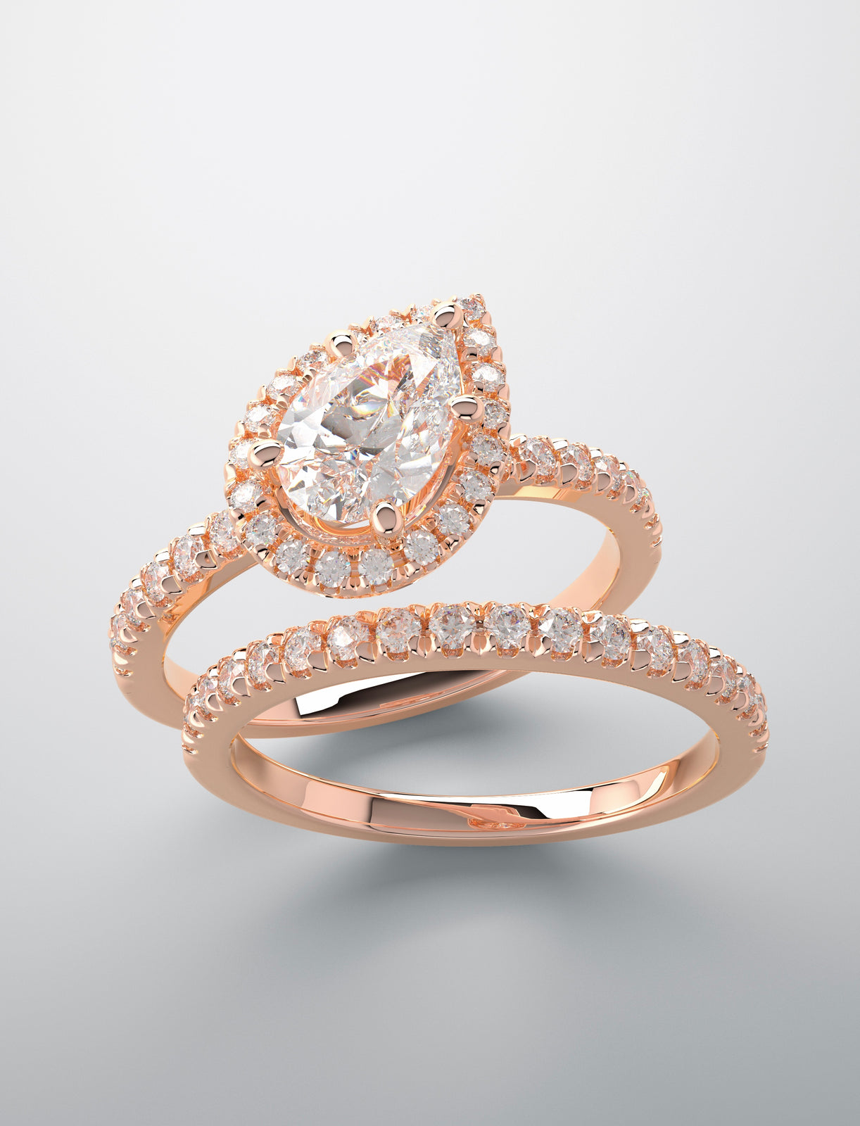 Bridal set rose gold lab grown diamonds pear shape