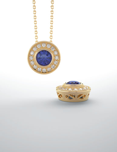 Pendant, yellow gold sapphire & diamonds