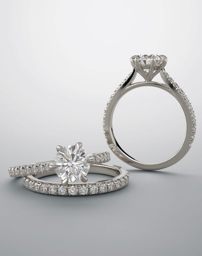 Bridal set engagement ring, platinum and lab grown diamonds