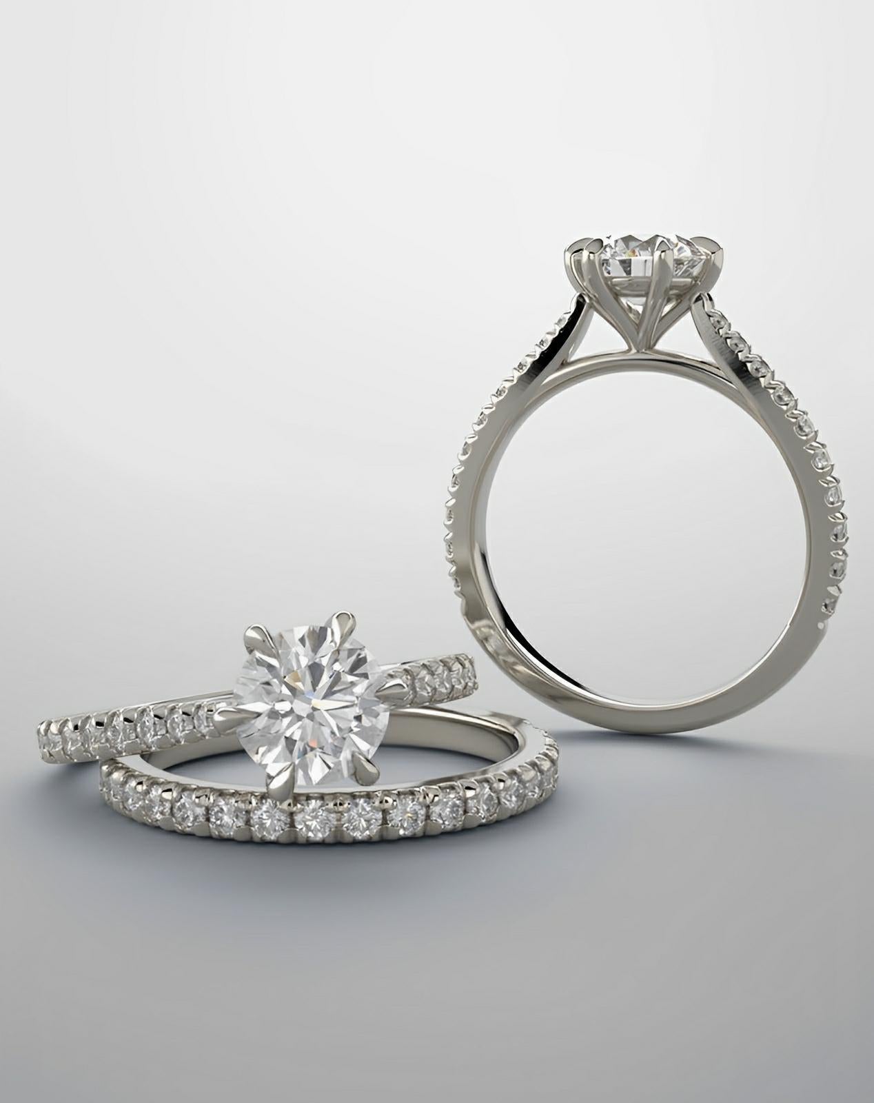 Bridal set engagement ring, platinum and lab grown diamonds