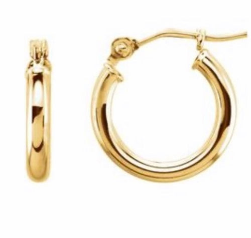 Earrings, tube hoops 14kt yellow, white and rose gold