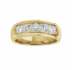 14kt White gold band featuring five natural diamonds.