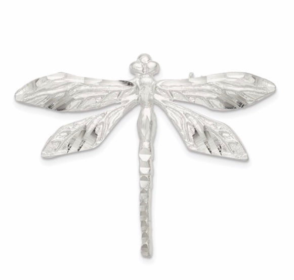Pin, sterling silver dragon fly