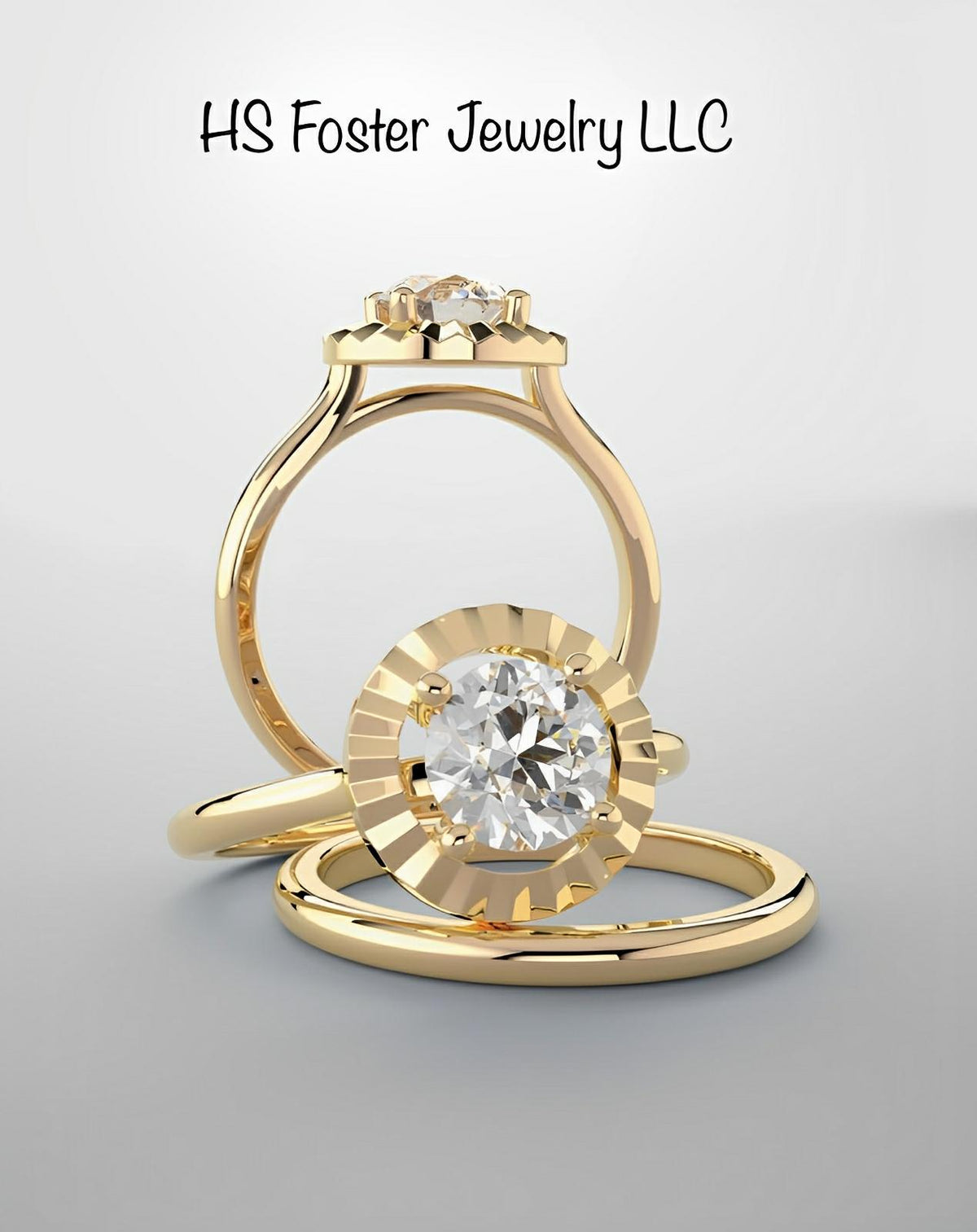 Yellow gold natural diamond ring with halo