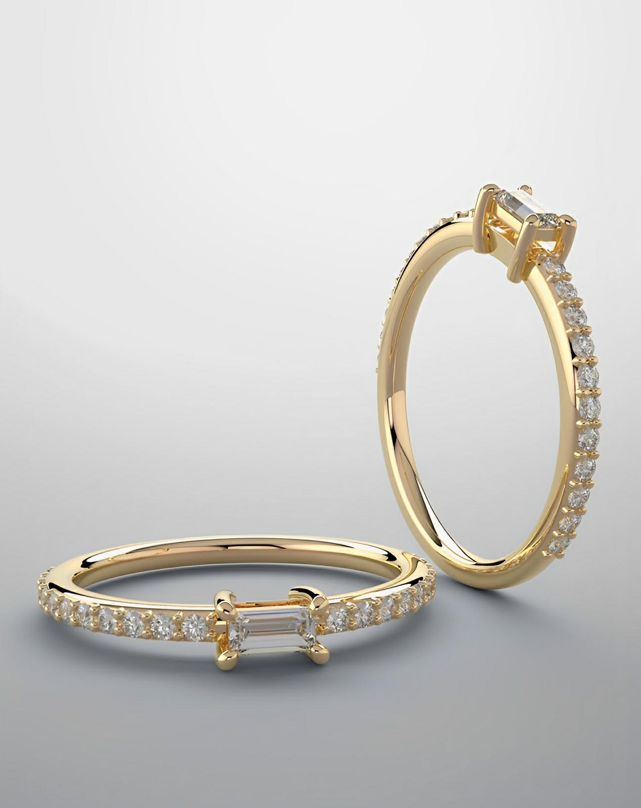 Diamond ring yellow gold fashion and diamond, engagement ring