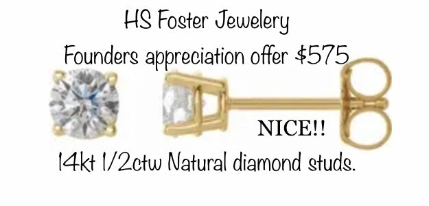 Natural diamond stud earrings, 1/2ctw. NICE!!