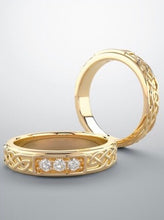 Load image into Gallery viewer, wedding band, yellow gold and diamonds, wedding ring set