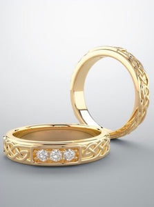 wedding band, yellow gold and diamonds, wedding ring set