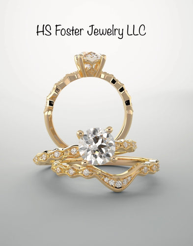 Yellow gold bridal set featuring natural diamonds.