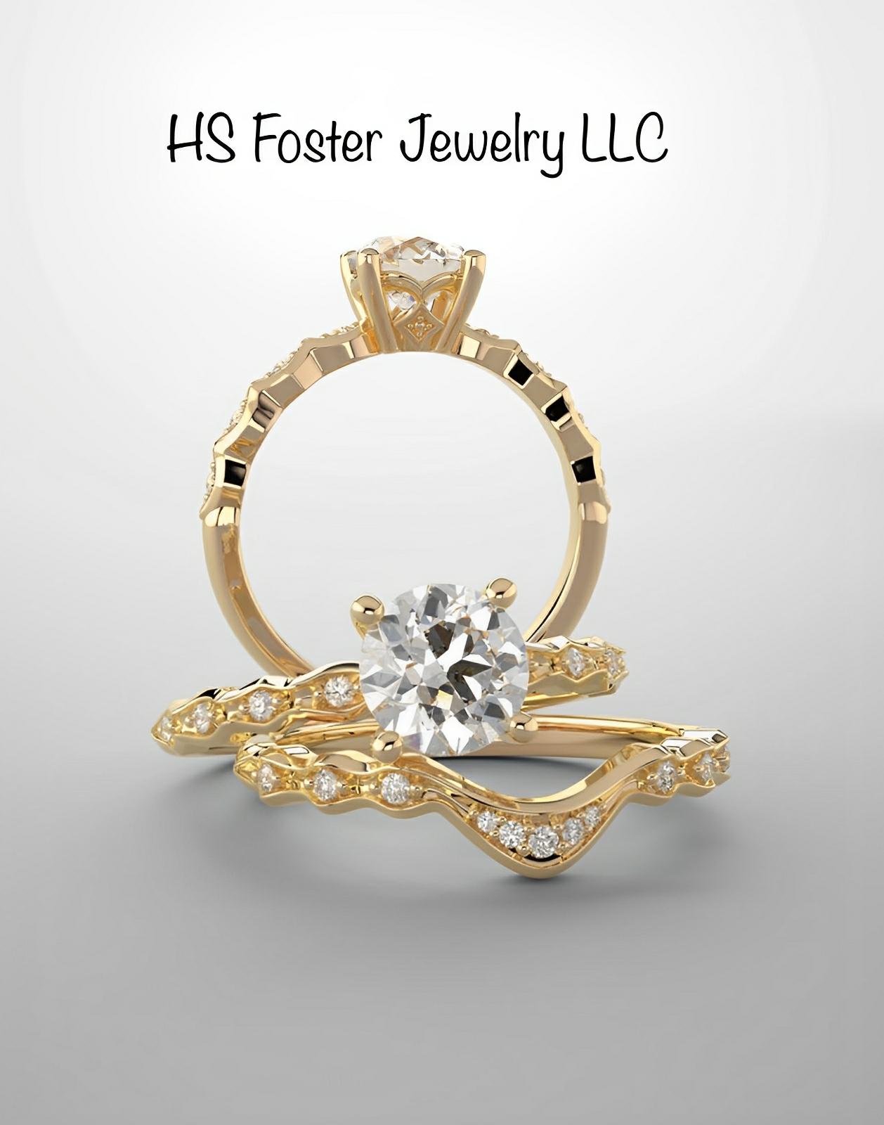 Yellow gold bridal set featuring natural diamonds.