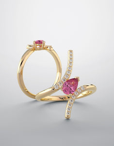 Color gem ring yellow gold ruby diamond