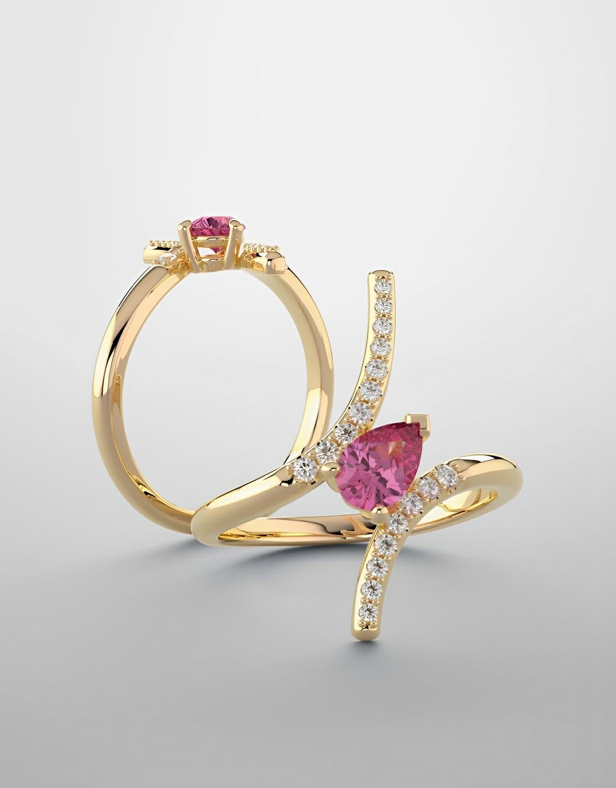 Color gem ring yellow gold ruby diamond