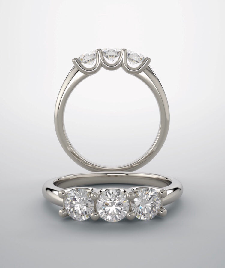Diamond band 3 stone ring, white gold & lab grown diamonds