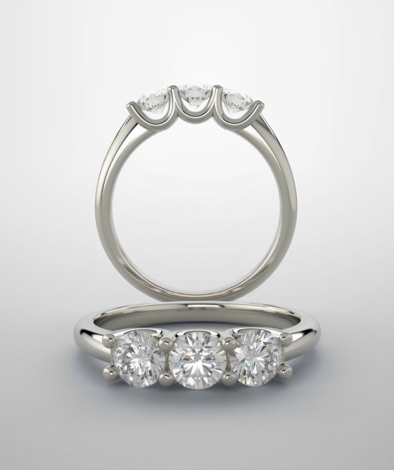Diamond band 3 stone ring, white gold & lab grown diamonds