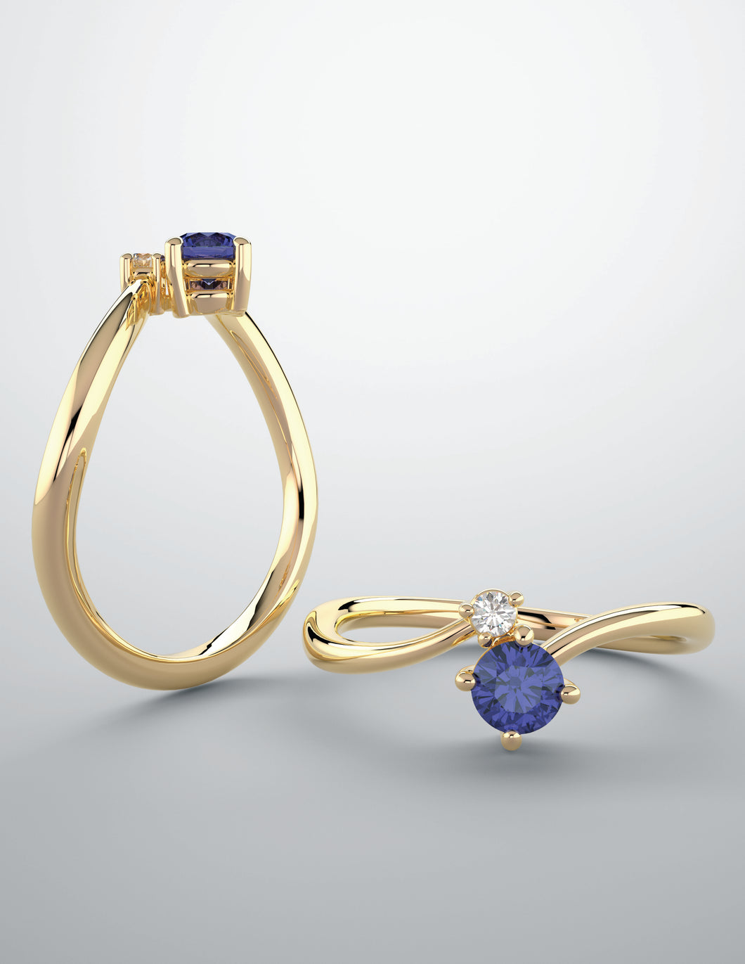 Color gem ring imitation blue sapphire lab grown diamond