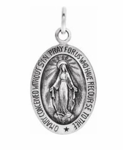 Pendant, 14kt  white gold 12 x 8 miraculous medal