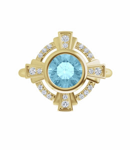Color gem ring rose gold, blue topaz & diamonds