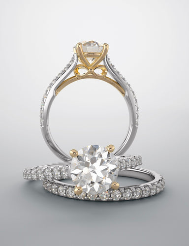 Bridal set, white and yellow gold with diamonds