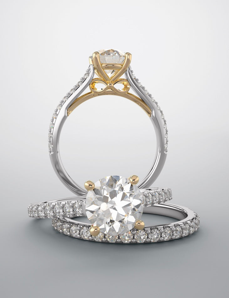 Bridal set, white and yellow gold with diamonds