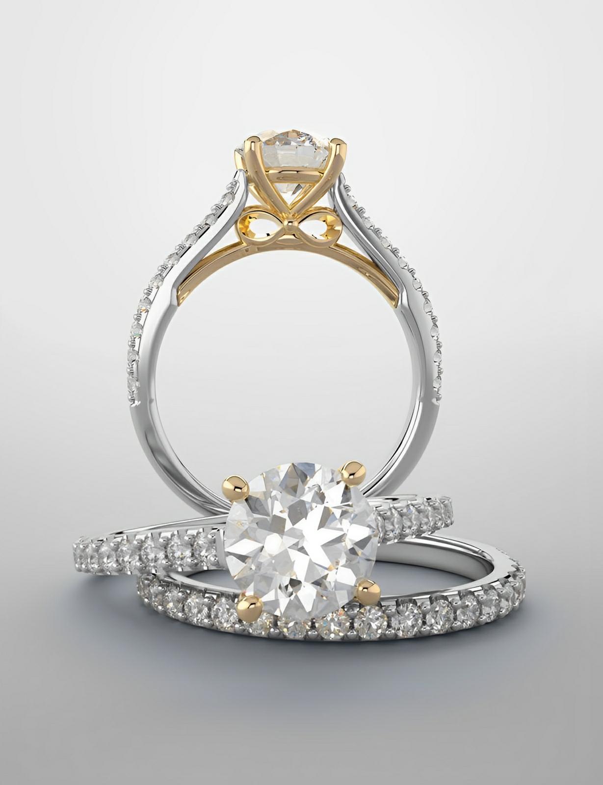 Bridal set, white and yellow gold with diamonds