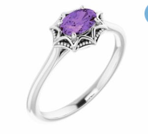 Color gem ring amethyst oval rose gold