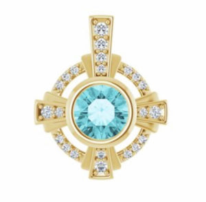 A pendant, rose gold with aquamarine & diamonds