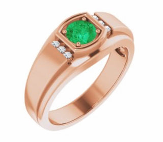Color gem ring, yellow gold imitation emerald & diamond