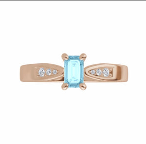 Color gem ring aquamarine & diamonds