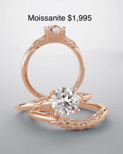 Load image into Gallery viewer, Bridal set in rose gold and moissanite.