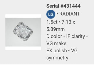 1.50ct Radiant lab grown diamond, set in platinum.
