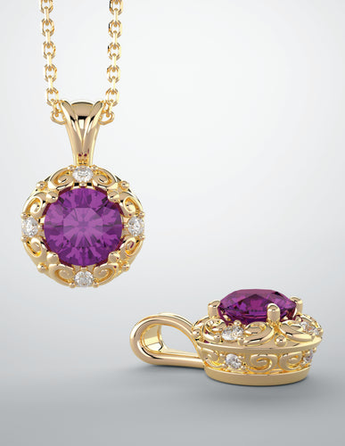 A pendant, 14kt yellow gold, 6mm amethyst & 1/8ctw diamonds