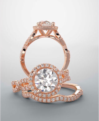 Bridal set, engagement ring in rose gold and natural diamonds