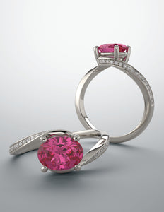 Color gem ring pink color tourmaline diamond accents