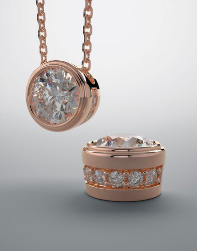 Pendant rose gold bezel set moissanite