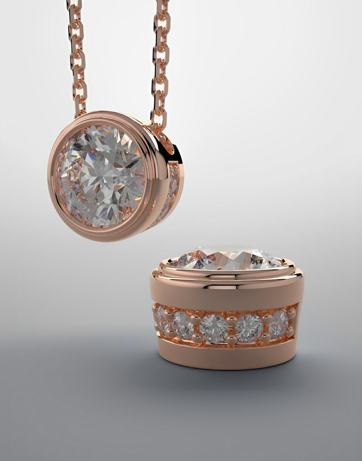 Rose gold pendant with bezel set moissanite