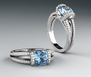 Color gem ring, white gold, blue topaz & diamonds