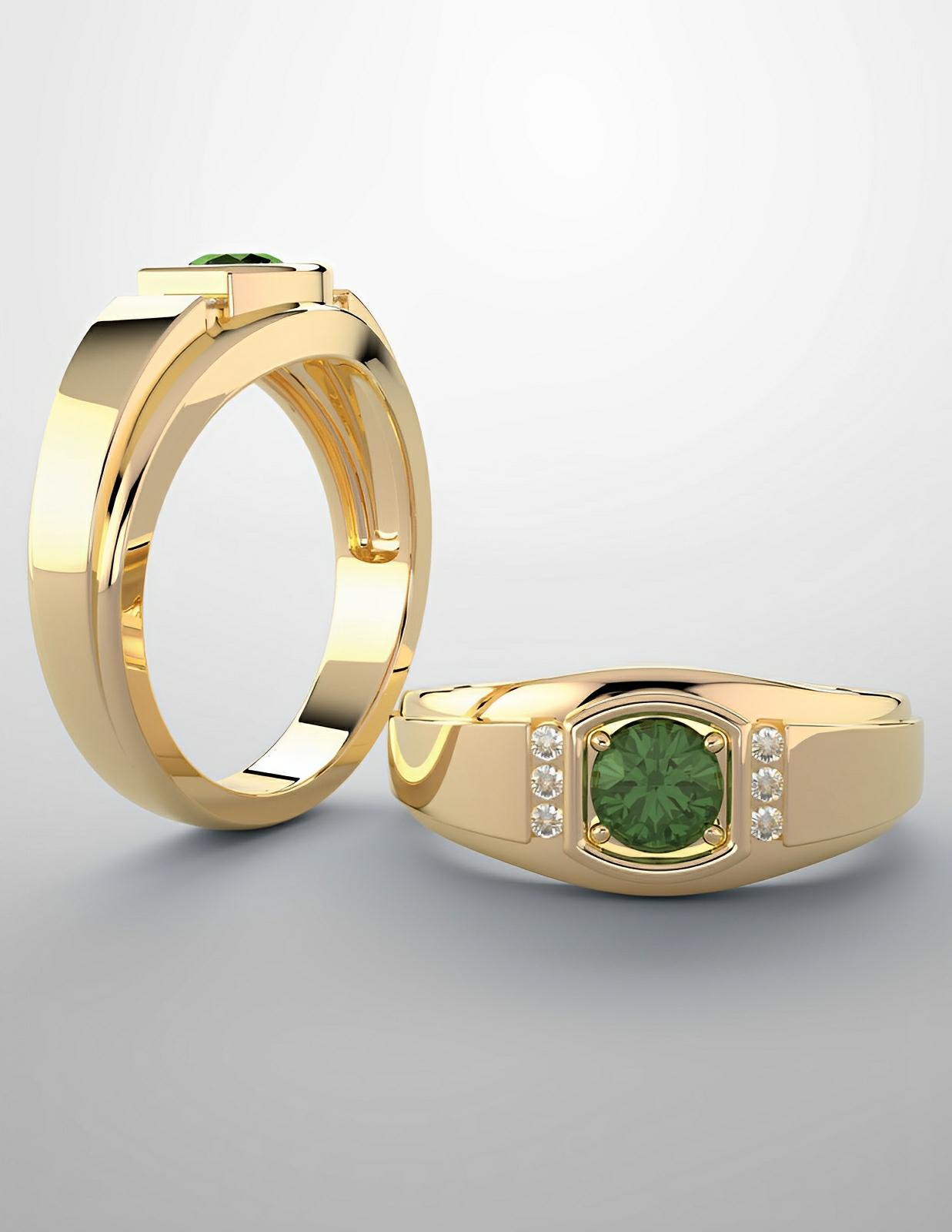 Emerald Imitation ring with yellow gold & 1/10ctw lab grown diamonds
